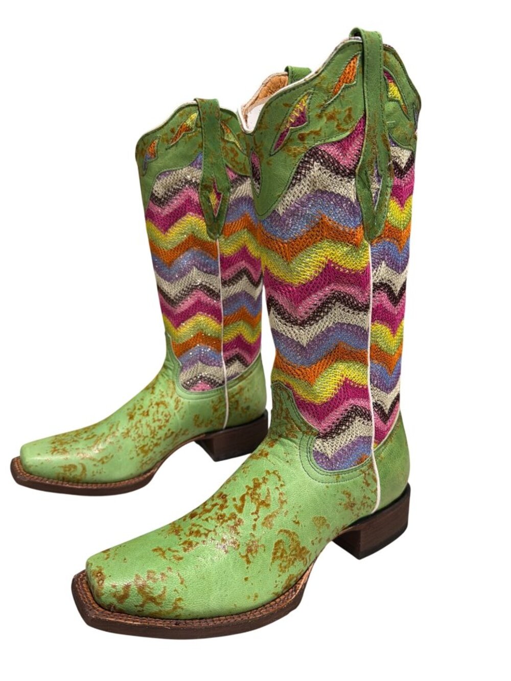 Tanner Mark Multicolor Chevron Rustic Leather Western Boots Size 7.5 Square Toe - Picture 5 of 9